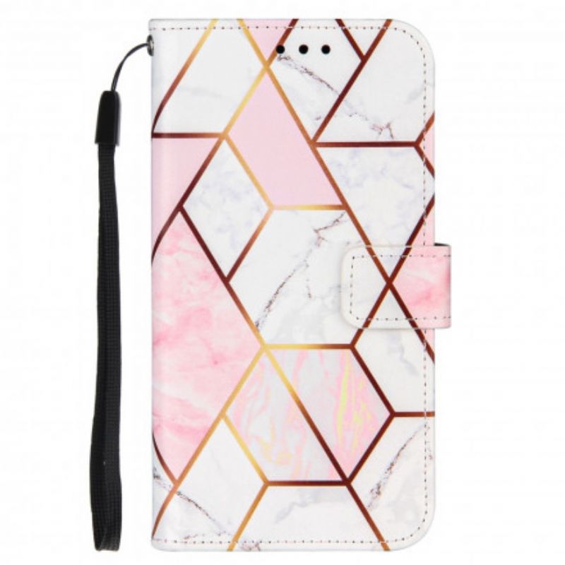 Flip Cover OnePlus 9 Med Snor Geometrisk Remmarmor