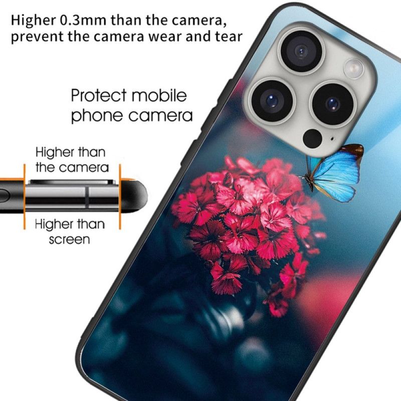 Cover iPhone 16 Pro Blomster Og Sommerfugl Af Hærdet Glas