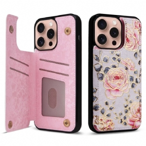 Cover iPhone 16 Pro Kortholder Og Blomster Rfid-beskyttelse