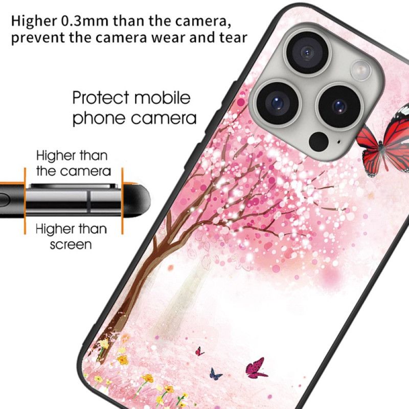 Cover Til iPhone 16 Pro Cherry Blossom Hærdet Glas