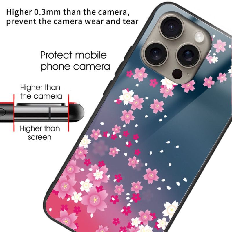 Cover Til iPhone 16 Pro Lyserøde Blomster Af Hærdet Glas