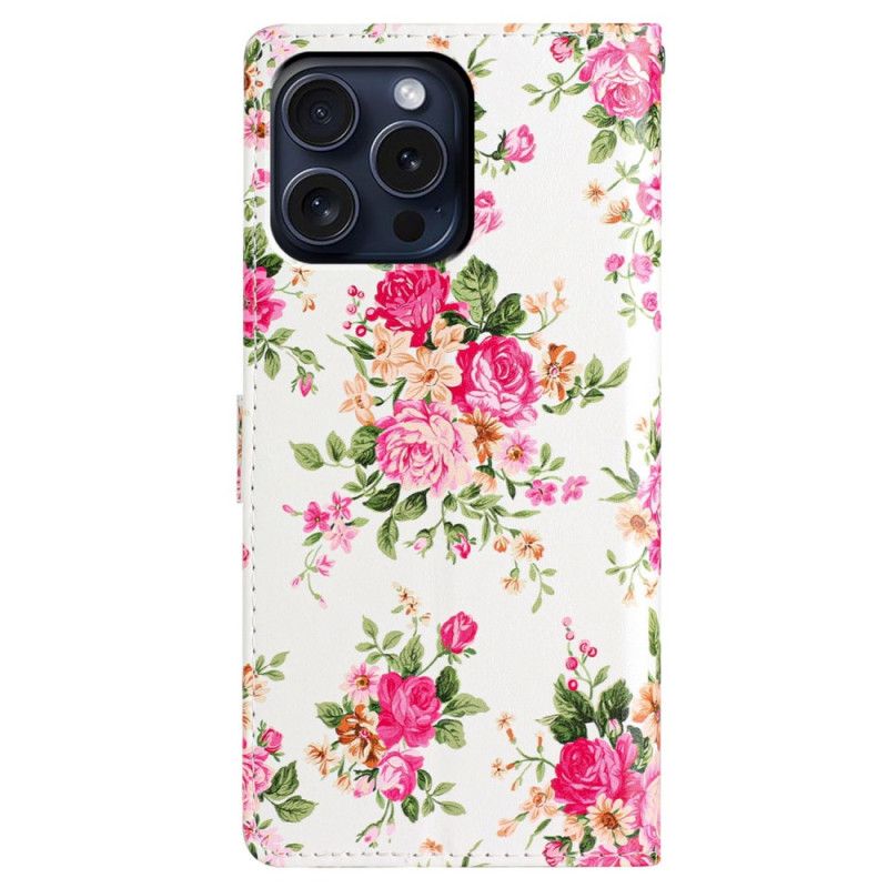 Flip Cover iPhone 16 Pro Røde Blomster Med Rem