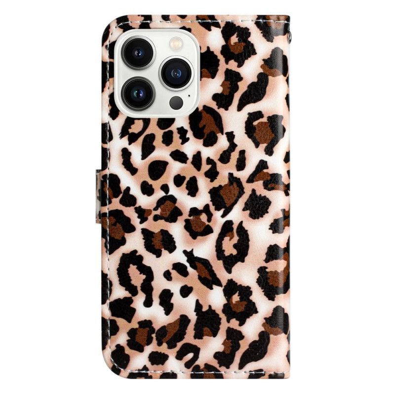 Læder Cover iPhone 16 Pro Leopardmønster Med Rem