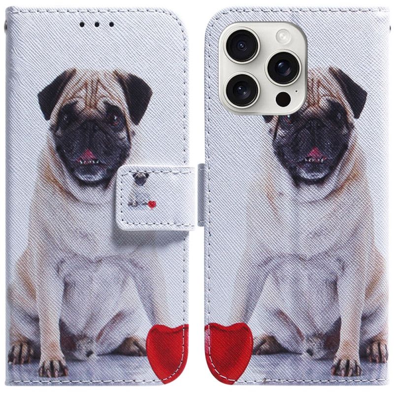 Læder Cover iPhone 16 Pro Mops Hund