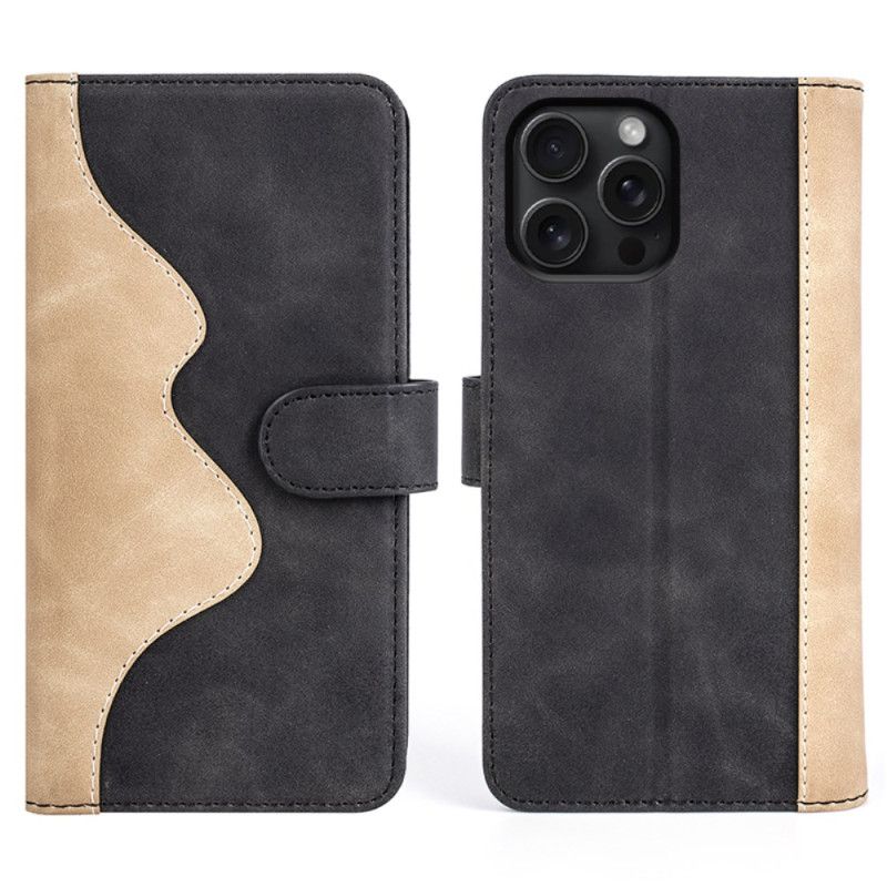 Læder Cover iPhone 16 Pro Telefon Etui Tofarvet Design