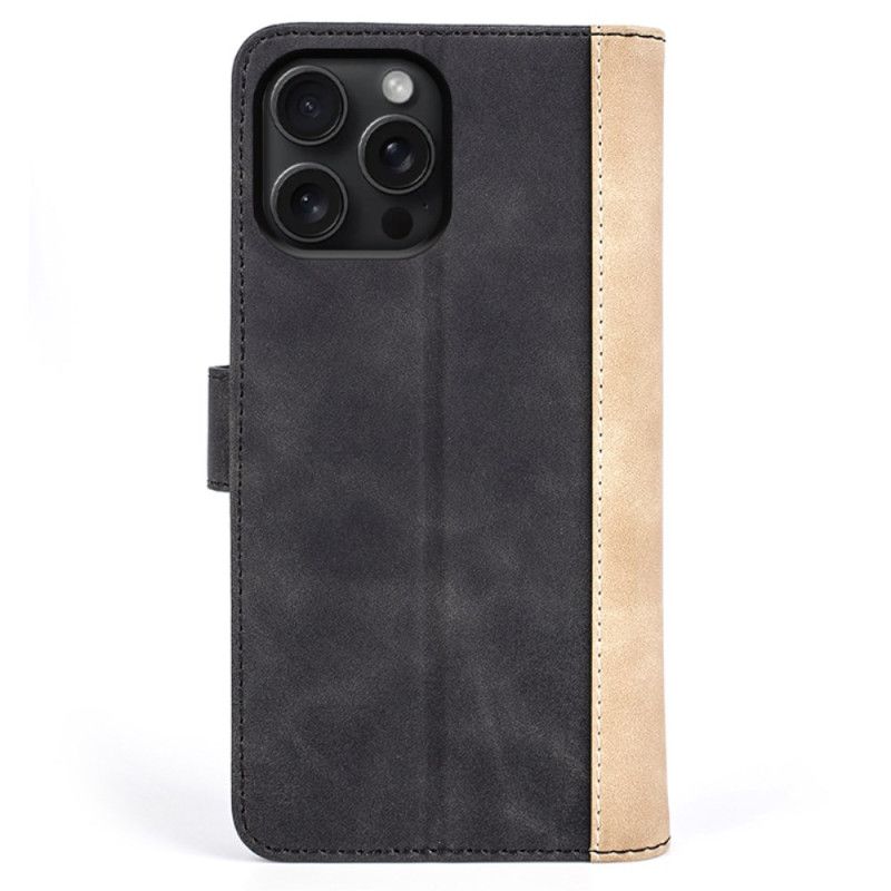 Læder Cover iPhone 16 Pro Telefon Etui Tofarvet Design