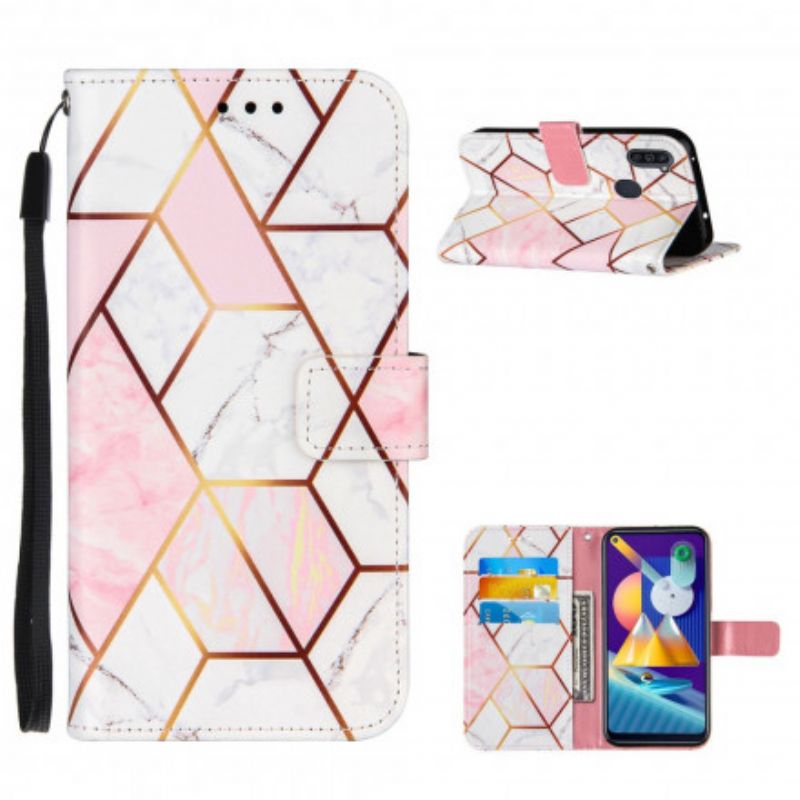 Flip Cover Samsung Galaxy M11 Geometrisk Marmor