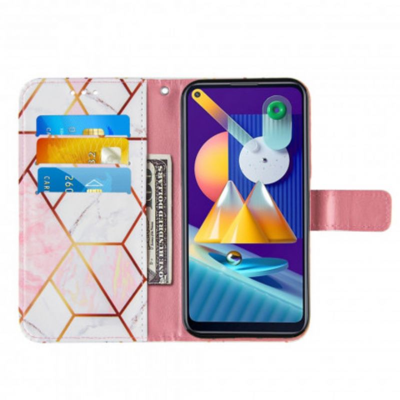 Flip Cover Samsung Galaxy M11 Geometrisk Marmor