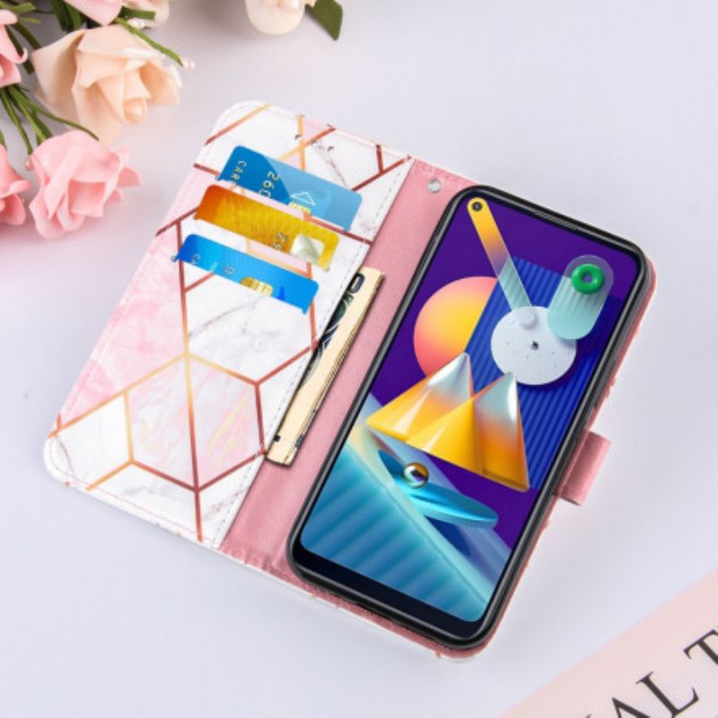 Flip Cover Samsung Galaxy M11 Geometrisk Marmor