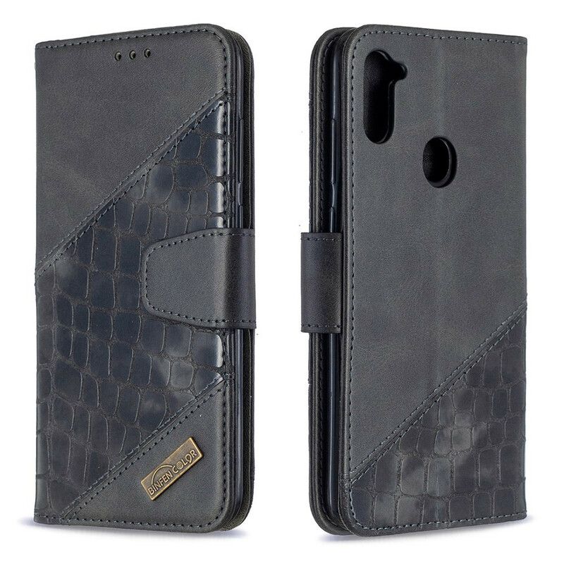 Flip Cover Samsung Galaxy M11 Klassisk Krokodilleskindseffekt