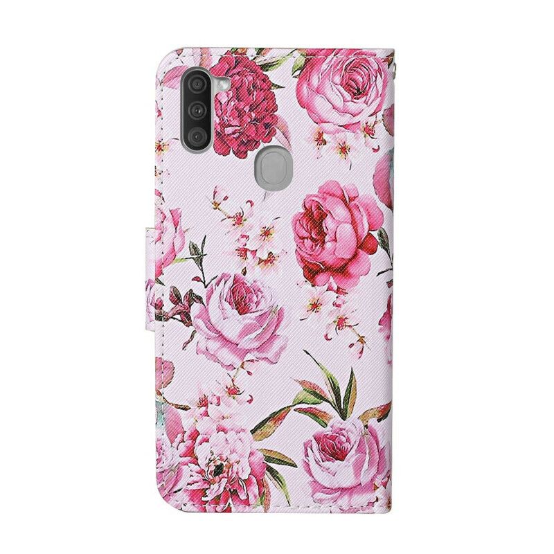 Flip Cover Samsung Galaxy M11 Mestrede Blomster Med Snor