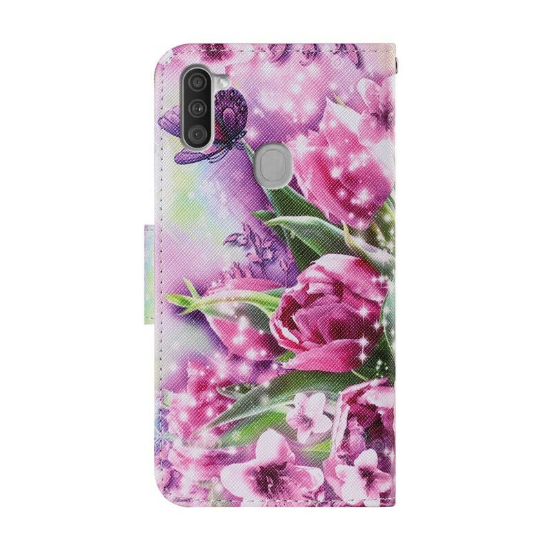 Flip Cover Samsung Galaxy M11 Sommerfugle Og Tulipaner