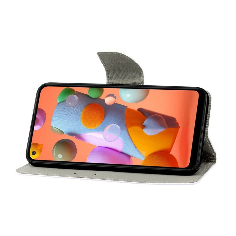 Læder Cover Samsung Galaxy M11 Hvid Ulv