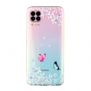 Cover Huawei P40 Lite Transparente Sommerfugle Og Blomster