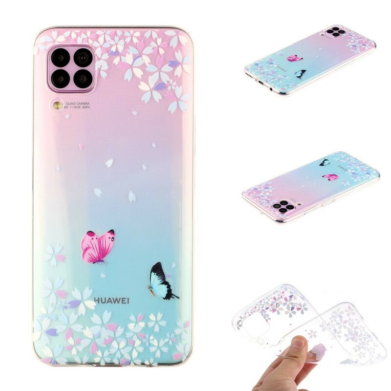 Cover Huawei P40 Lite Transparente Sommerfugle Og Blomster