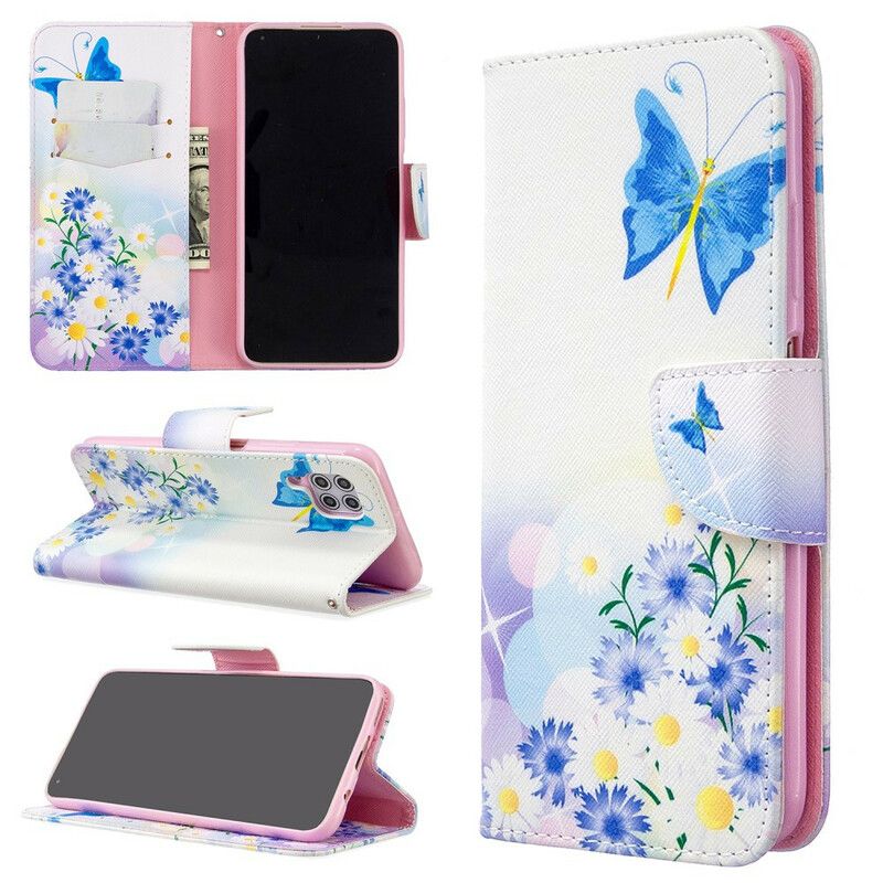 Flip Cover Huawei P40 Lite Malede Sommerfugle Og Blomster