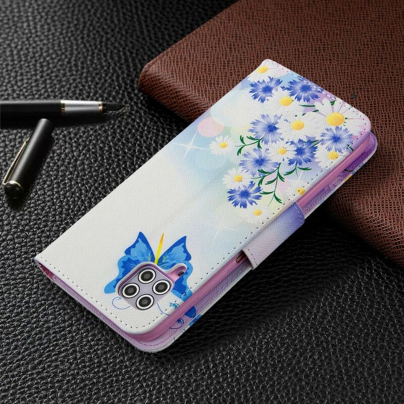 Flip Cover Huawei P40 Lite Malede Sommerfugle Og Blomster