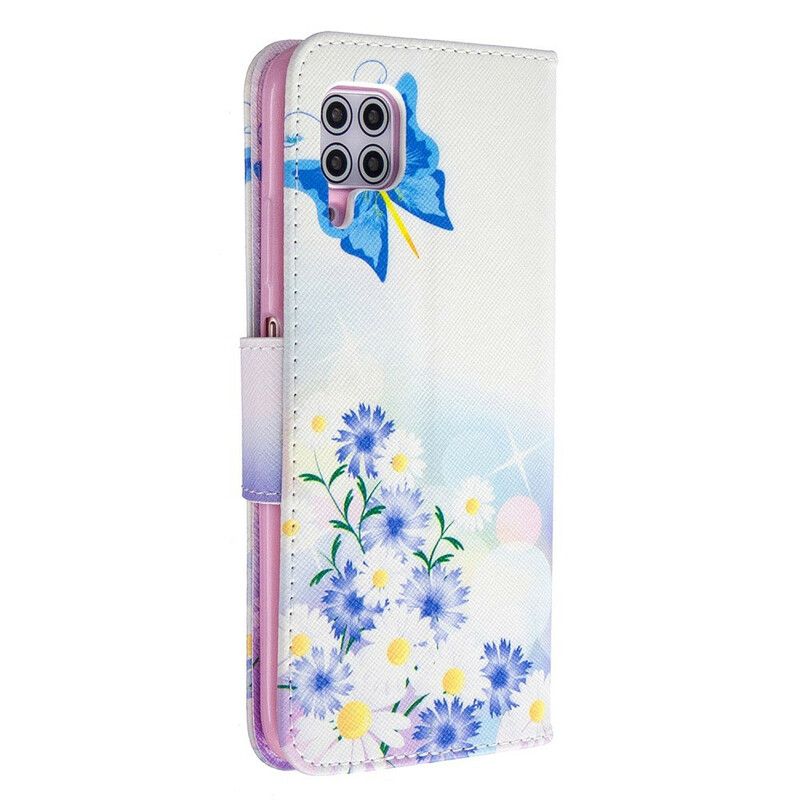 Flip Cover Huawei P40 Lite Malede Sommerfugle Og Blomster