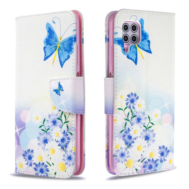 Flip Cover Huawei P40 Lite Malede Sommerfugle Og Blomster