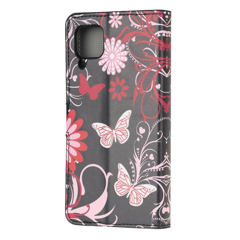 Læder Cover Huawei P40 Lite Sommerfugle Og Blomster