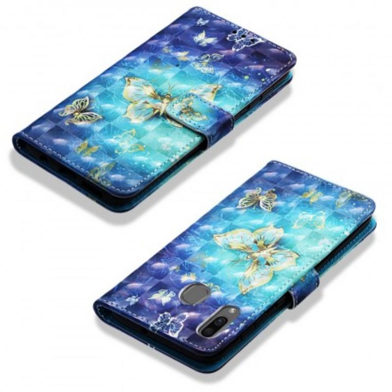 Flip Cover Samsung Galaxy A30 / A20 Med Snor Gyldne Sommerfugle Med Rem