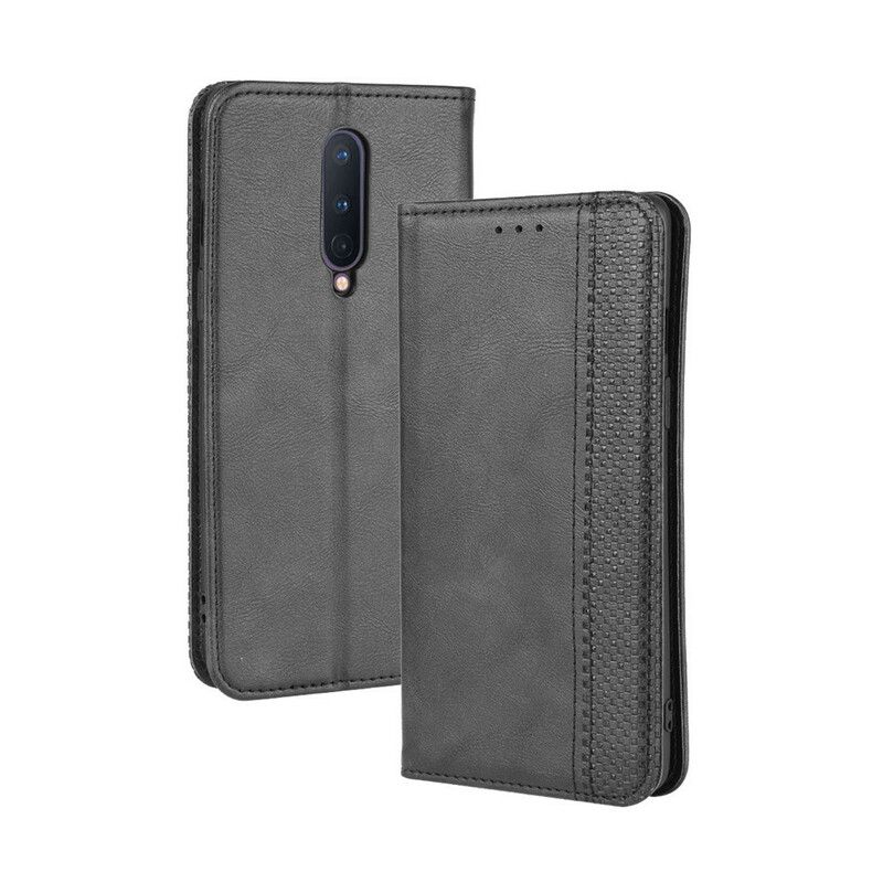 Cover OnePlus 8 Flip Cover Vintage Stiliseret Lædereffekt