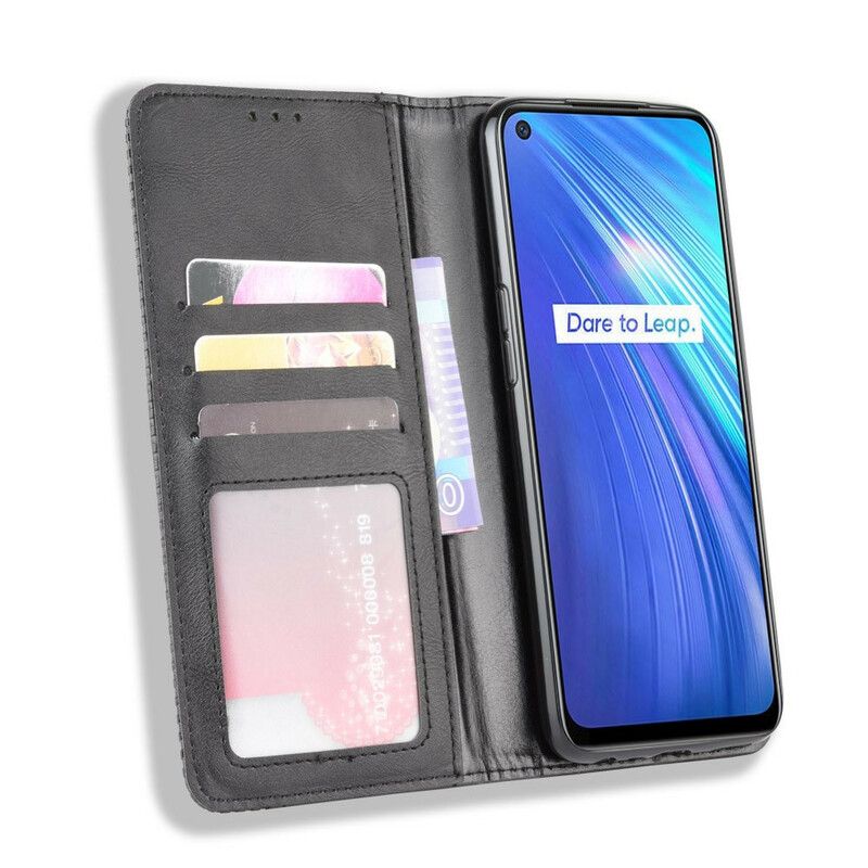 Cover Realme 6 Flip Cover Stylet Vintage Lædereffekt