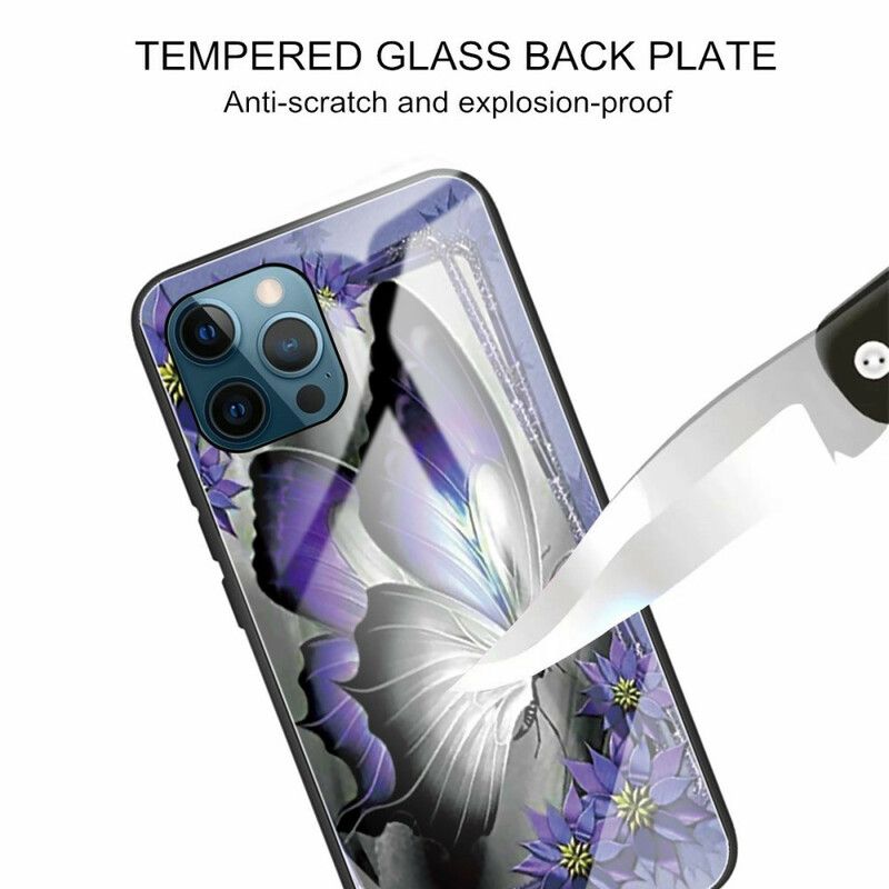 Cover iPhone 13 Pro Lilla Sommerfugl Hærdet Glas