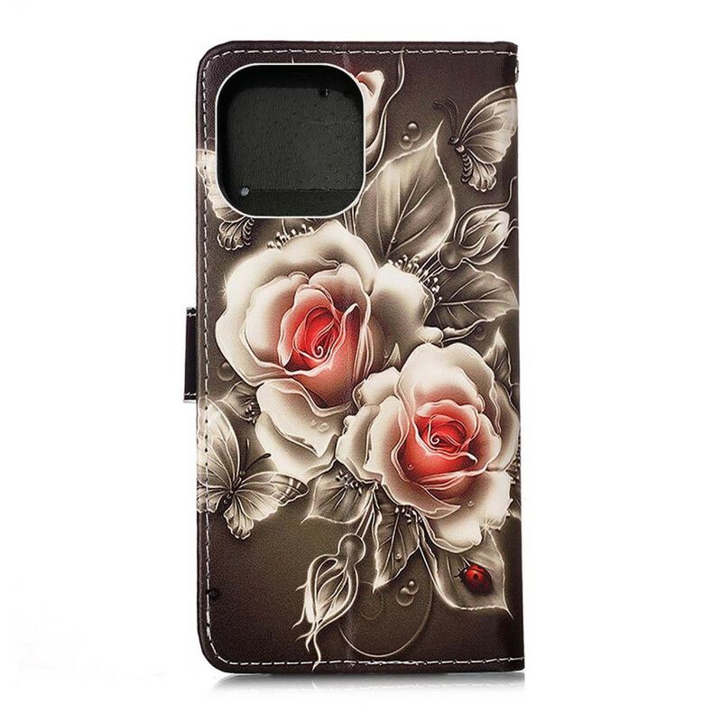 Flip Cover iPhone 13 Pro Gyldne Roser