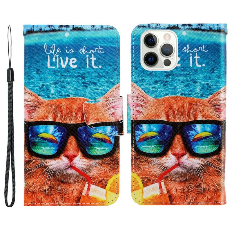 Flip Cover iPhone 13 Pro Med Snor Cat Live It Strappy