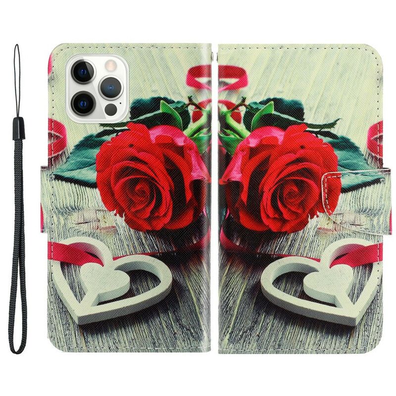 Flip Cover iPhone 13 Pro Med Snor Romantisk Strappy Rose