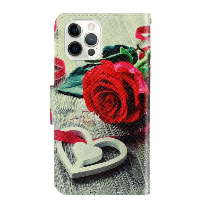 Flip Cover iPhone 13 Pro Med Snor Romantisk Strappy Rose