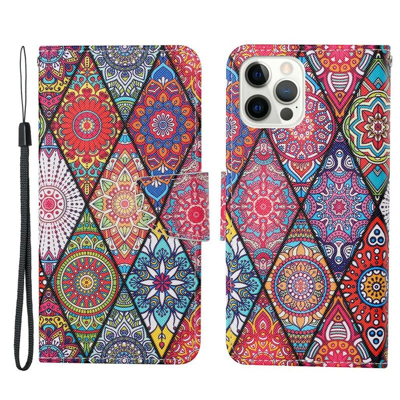 Flip Cover iPhone 13 Pro Patchwork Med Snor