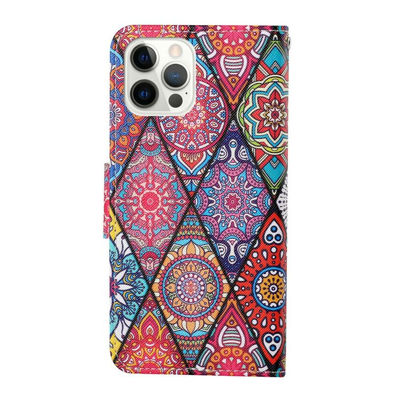 Flip Cover iPhone 13 Pro Patchwork Med Snor