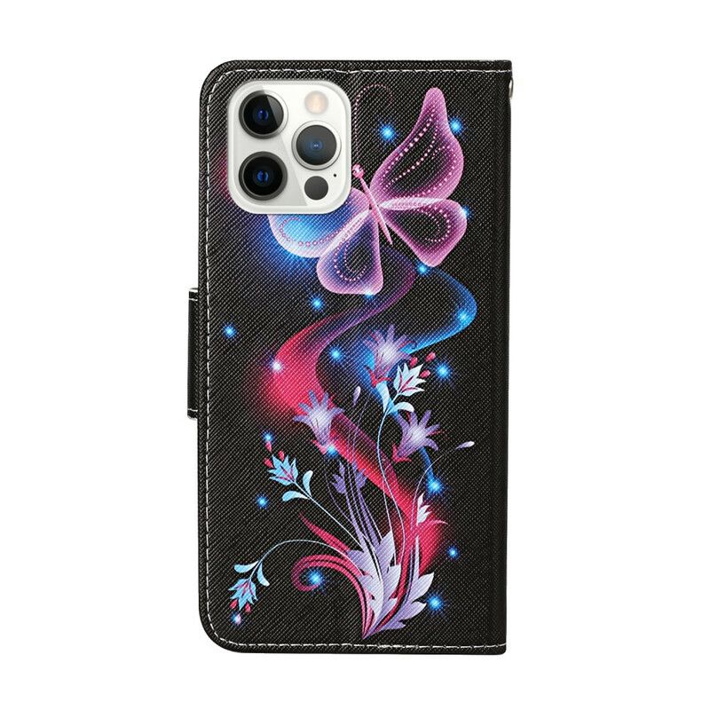 Flip Cover iPhone 13 Pro Sommerfugle Og Snor