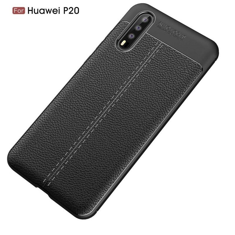 Cover Huawei P20 Dobbelt Linje Litchi Læder Effekt