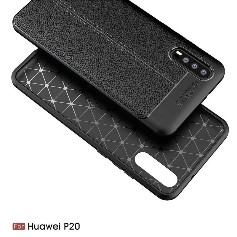 Cover Huawei P20 Dobbelt Linje Litchi Læder Effekt