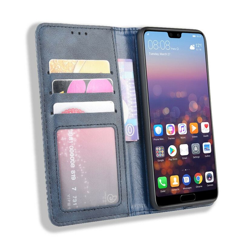 Cover Huawei P20 Flip Cover Vintage Stiliseret Lædereffekt