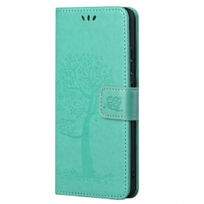 Flip Cover Xiaomi Redmi Note 11 Pro / 11 Pro 5G Med Snor Thong Træ Og Ugler