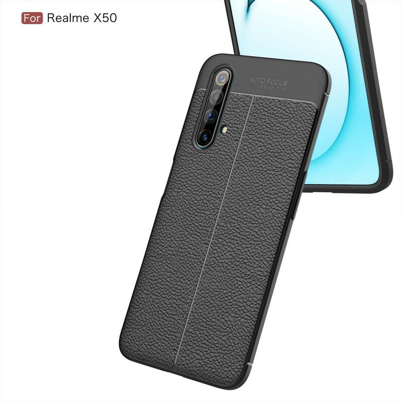 Mobilcover Realme X50 Dobbelt Linje Litchi Lædereffekt