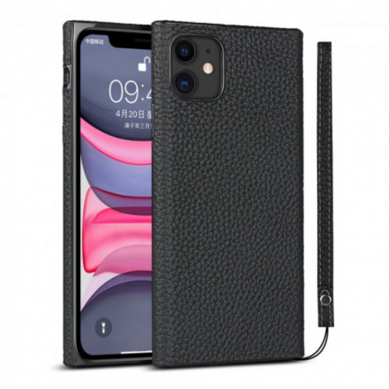 Cover iPhone 11 Ægte Litchi-læder Med Rem