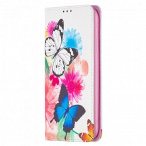 Cover iPhone 11 Flip Cover Farverige Sommerfugle