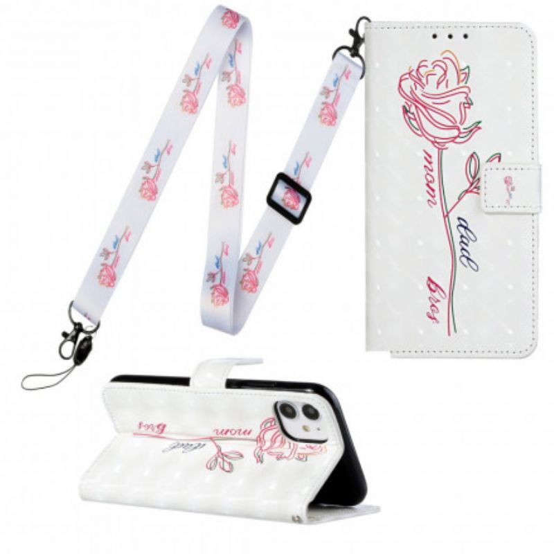 Flip Cover iPhone 11 Med Snor Blomsterjusterbar Rem