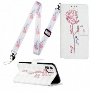 Flip Cover iPhone 11 Med Snor Blomsterjusterbar Rem