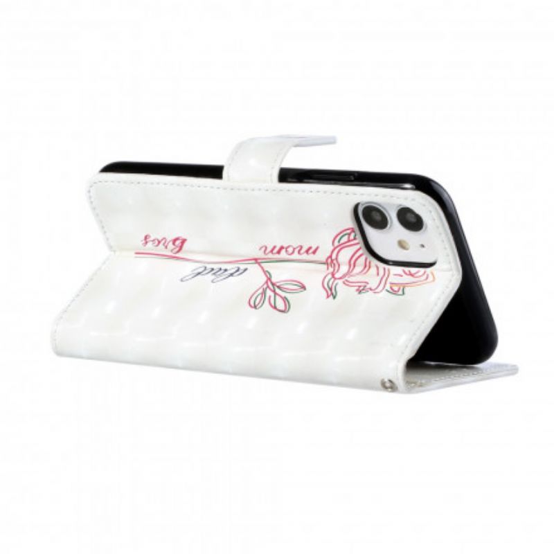 Flip Cover iPhone 11 Med Snor Blomsterjusterbar Rem