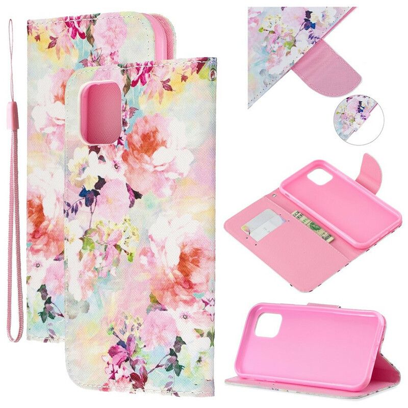 Flip Cover iPhone 11 Med Snor Fantastiske Stropblomster