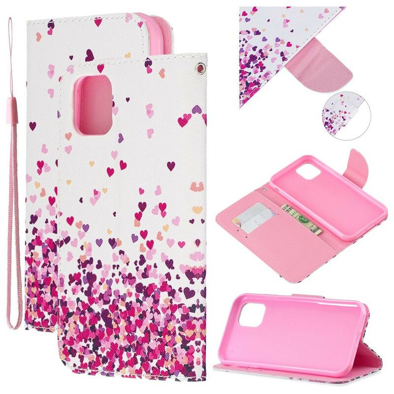 Flip Cover iPhone 11 Med Snor Flere Strappy Hearts