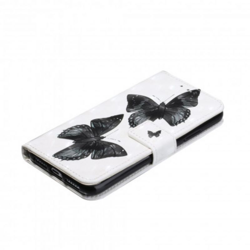 Flip Cover iPhone 11 Med Snor Justerbare Strop Sommerfugle