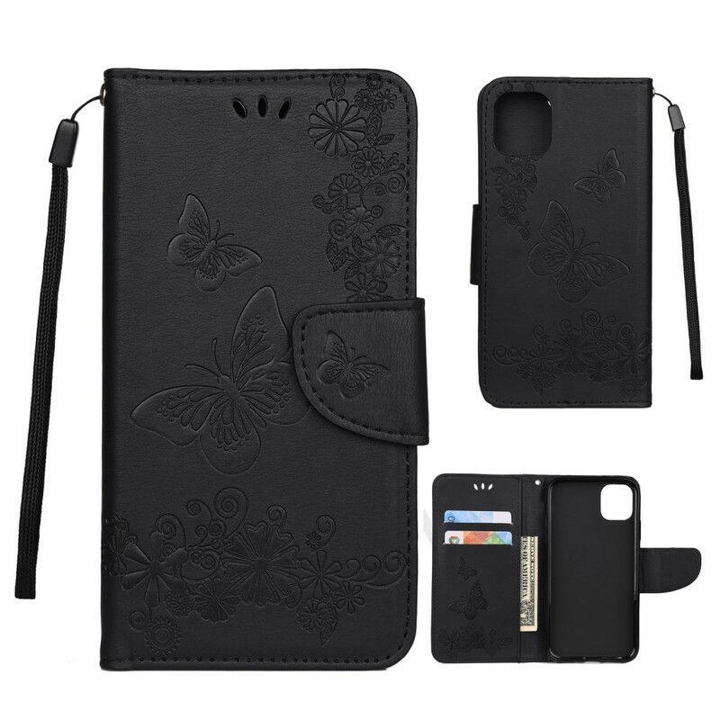 Flip Cover iPhone 11 Med Snor Splendid Strap Sommerfugle