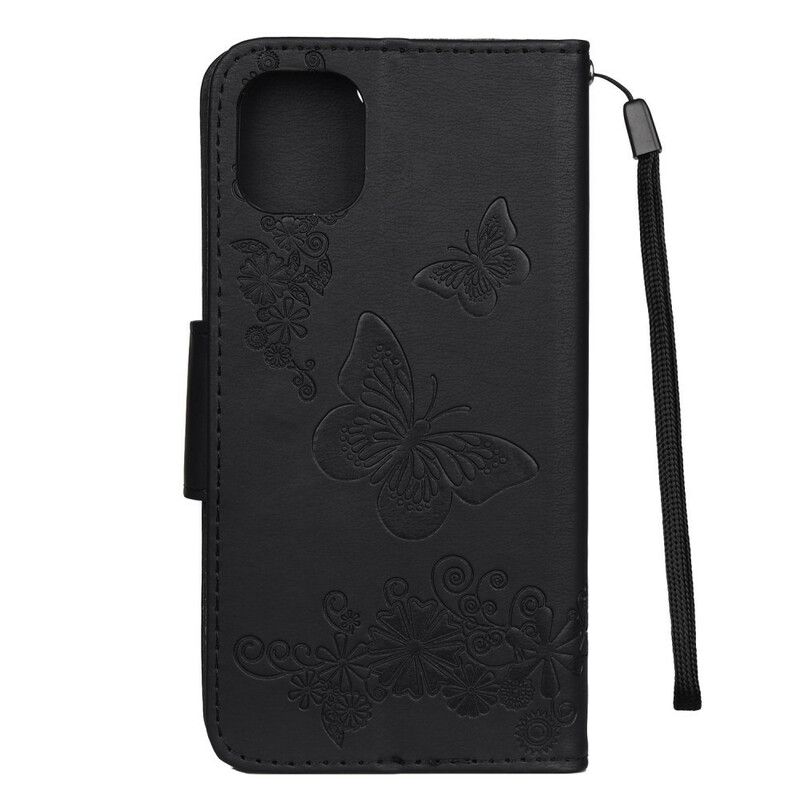 Flip Cover iPhone 11 Med Snor Splendid Strap Sommerfugle